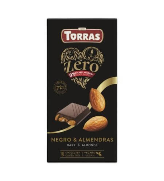 Czekolada gorzka 72% kakao z migdałami bez dodatku cukru ZERO 150 g - Torras