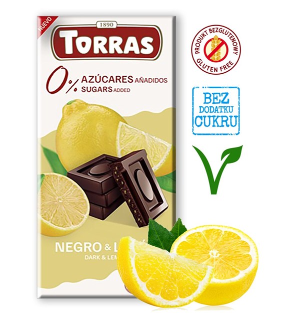 Czekol. gorzka z cytryną bez dod. cukru 75 g - Torras