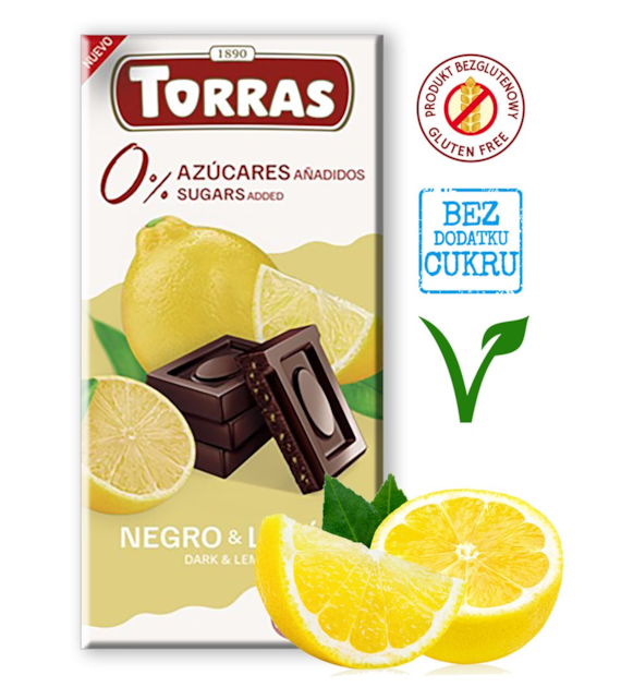 Czekol. gorzka z cytryną bez dod. cukru 75 g - Torras
