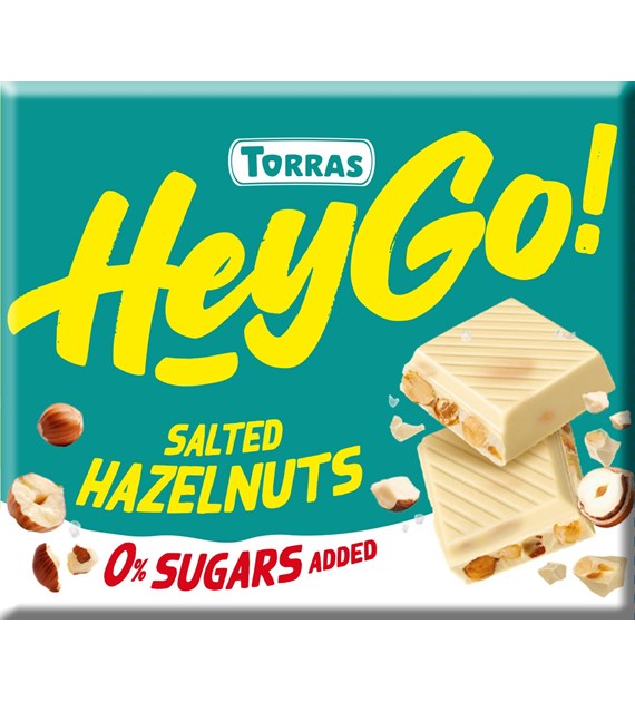 Czekolada biała z orzechami laskowymi i solą morską bez dodatku cukru Hey Go! 60 g - Torras