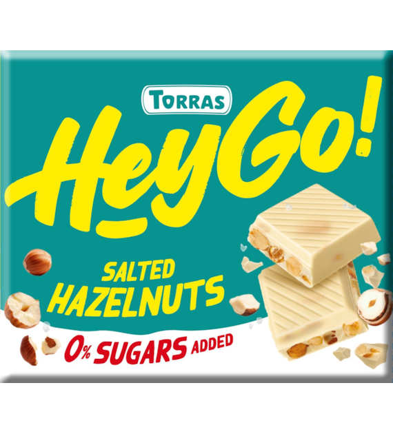 Czekolada biała z orzechami laskowymi i solą morską bez dodatku cukru Hey Go! 60 g - Torras