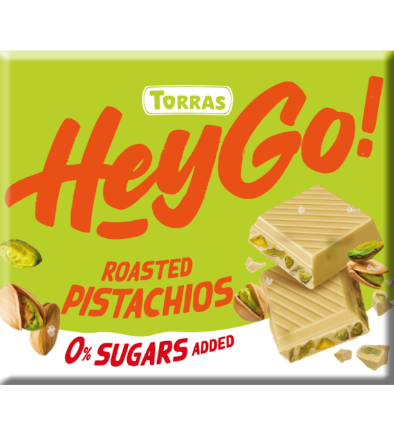 Czekolada biała z prażonymi pistacjami bez dodatku cukru Hey Go! 60 g - Torras