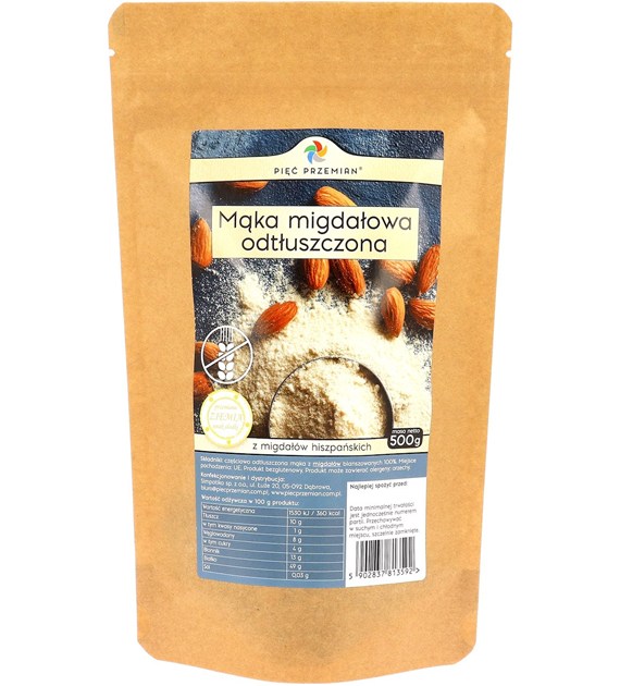 Mąka migdałowa odtłuszczona bezglutenowa 500 g - Pięć Przemian