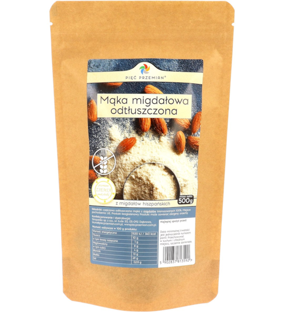 Mąka migdałowa odtłuszczona bezglutenowa 500 g - Pięć Przemian