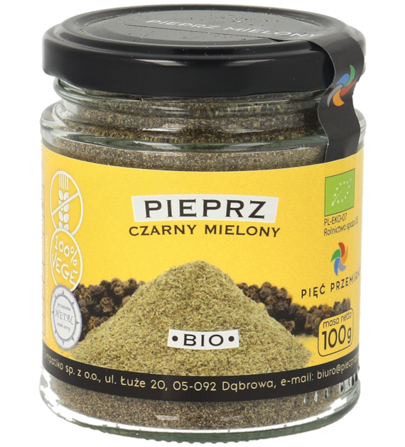 Pieprz czarny mielony bezglutenowy BIO 100 g - Pięć Przemian