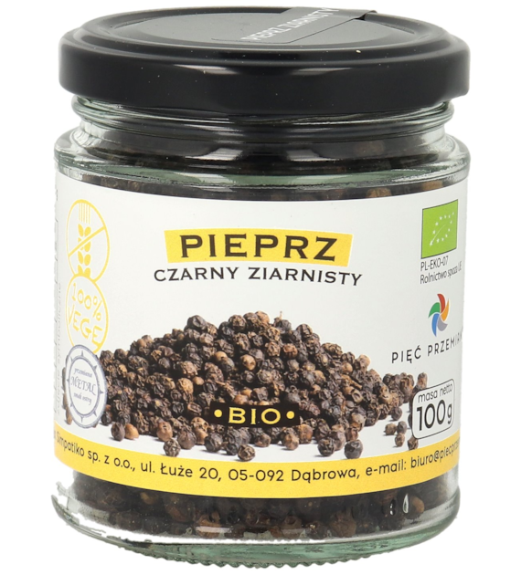 Pieprz czarny ziarnisty bezglutenowy BIO 100 g - Pięć Przemian