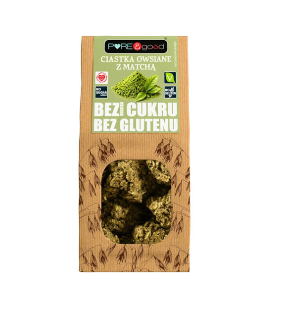 Ciastka owsiane z matchą bez glutenu, bez dodatku cukru 150 g Pure&Good - Mercatare
