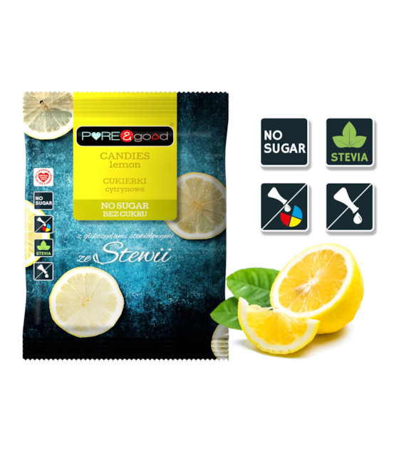 Cukierki cytrynowe ze stewią bez dodatku cukru 50 g - Pure&Good