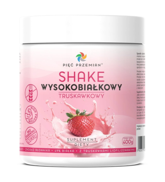 Shake wysokobiałkowy truskawkowy 400 g - Pięć Przemian
