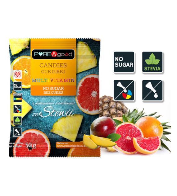 Cukierki multiwitamina ze stewią bez dodatku cukru 50 g - Pure&Good