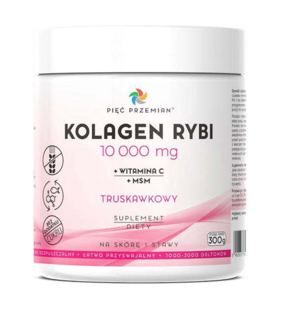 Kolagen rybi truskawkowy 300 g - Pięć Przemian