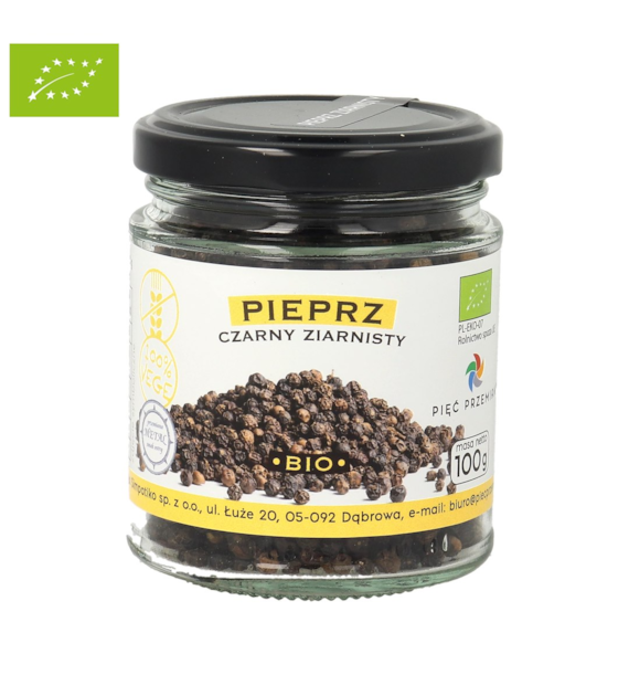 Pieprz czarny ziarnisty bezglutenowy BIO 100 g - Pięć Przemian