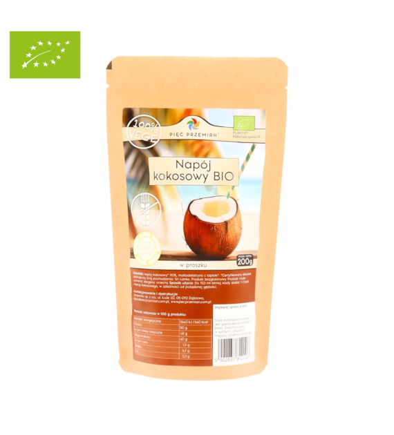 Napój kokosowy BIO w proszku bezglutenowy 200 g - Pięć Przemian