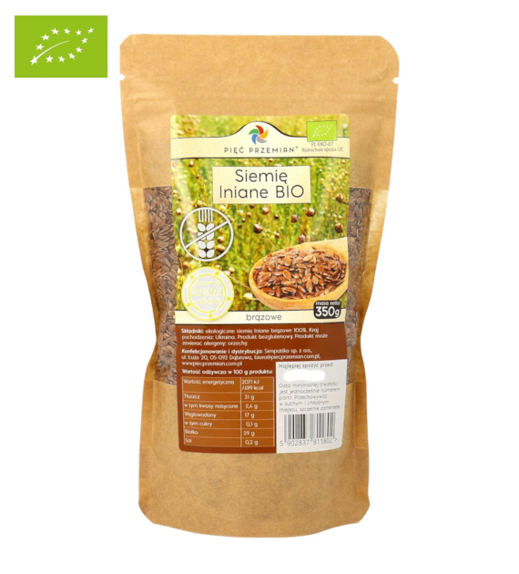Siemię lniane brązowe BIO 350 g - Pięć Przemian