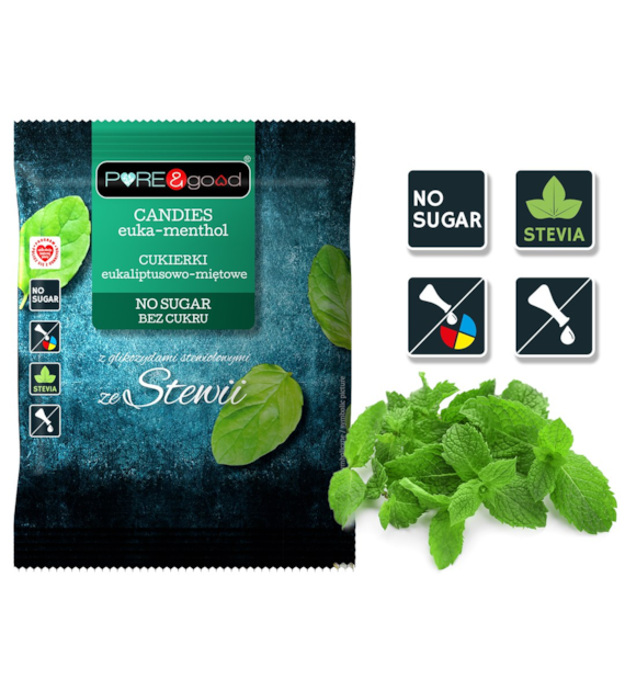Cukierki eukaliptusowo-miętowe ze stewią bez dodatku cukru 50 g - Pure&Good