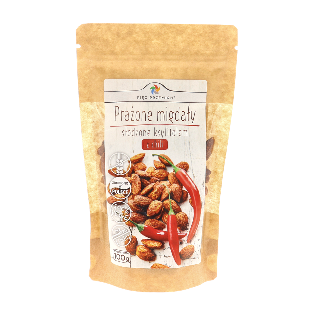 Prażone migdały z ksylitolem i chilli 100 g - Pięć Przemian