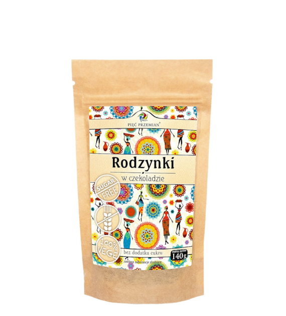 Rodzynki w czekoladzie bez cukru 140 g - Pięć Przemian