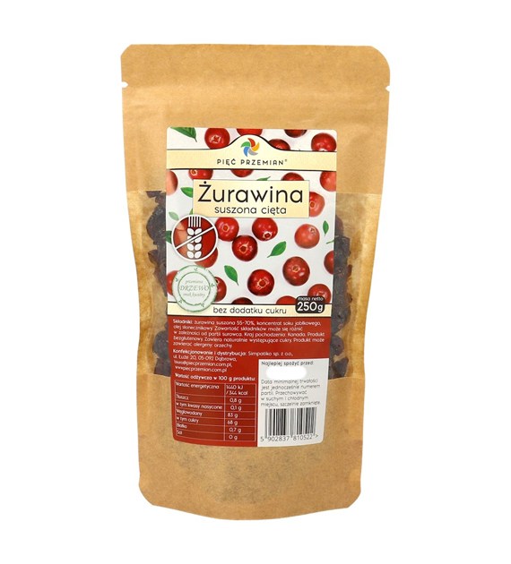 Żurawina suszona z sokiem jabłkowym cięta 250 g - Pięć Przemian