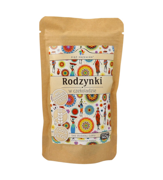 Rodzynki w czekoladzie bez cukru 140 g - Pięć Przemian