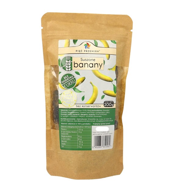 Banany suszone bez dodatku cukru 200 g - Pięć Przemian