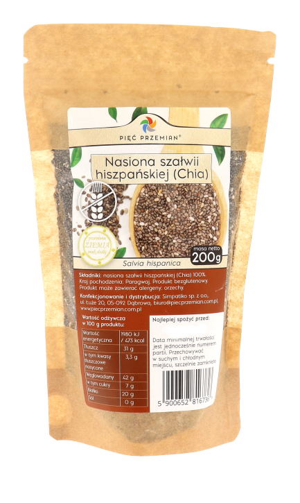 Chia - nasiona szałwii hiszpańskiej 200 g - Pięć Przemian