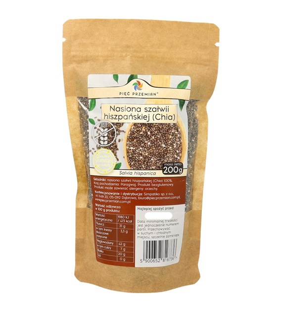 Chia - nasiona szałwii hiszpańskiej 200 g - Pięć Przemian