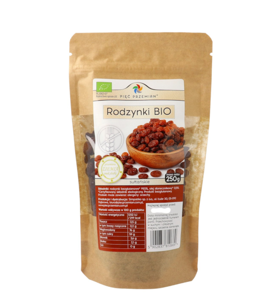 Rodzynki bezglutenowe BIO 250 g - Pięć Przemian