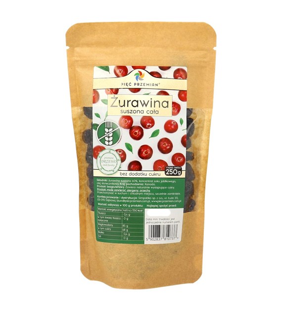 Żurawina suszona z sokiem jabłkowym cała 250 g - Pięć Przemian