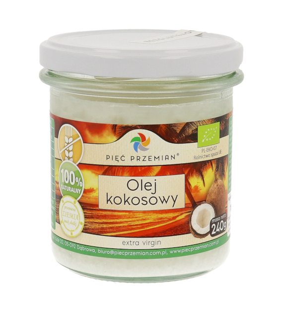 Olej kokosowy BIO extra virgin 240 g - Pięć Przemian