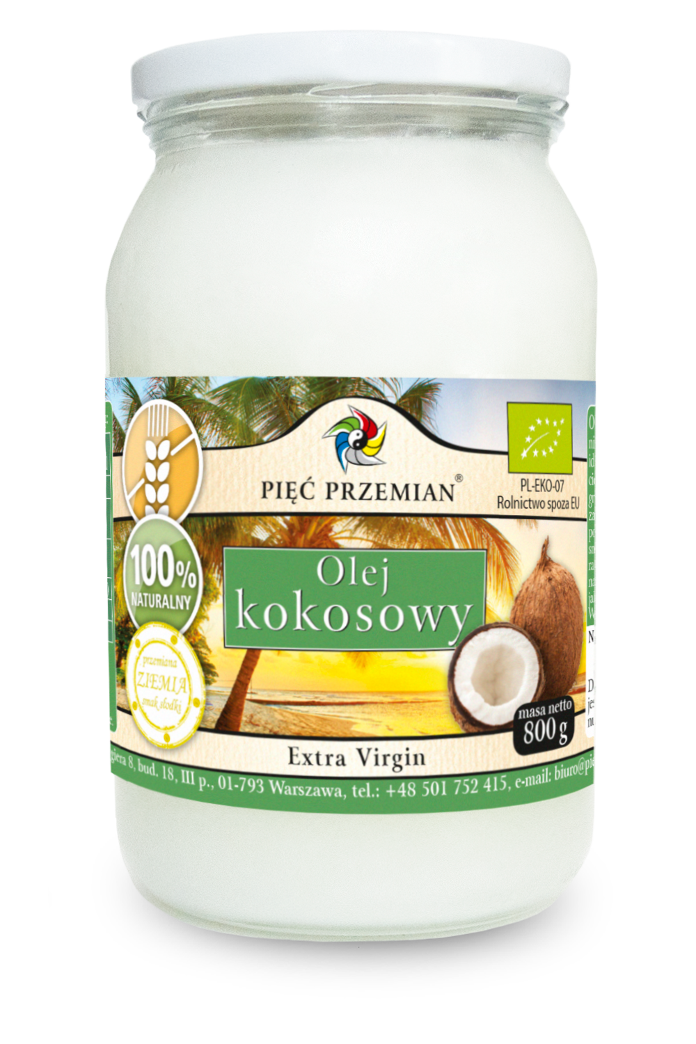 Olej kokosowy BIO extra virgin 800 g - Pięć Przemian