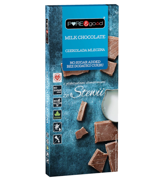 Czekolada mleczna z erytrytolem i glikozydami stewiolowymi bez dodatku cukru 100 g- Pure&Good