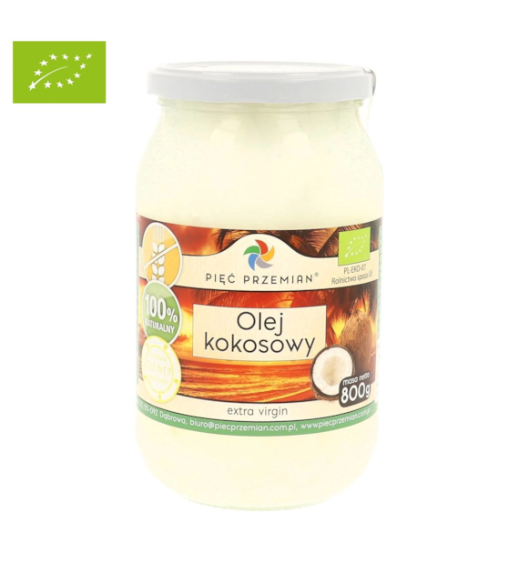 Olej kokosowy BIO extra virgin 800 g - Pięć Przemian