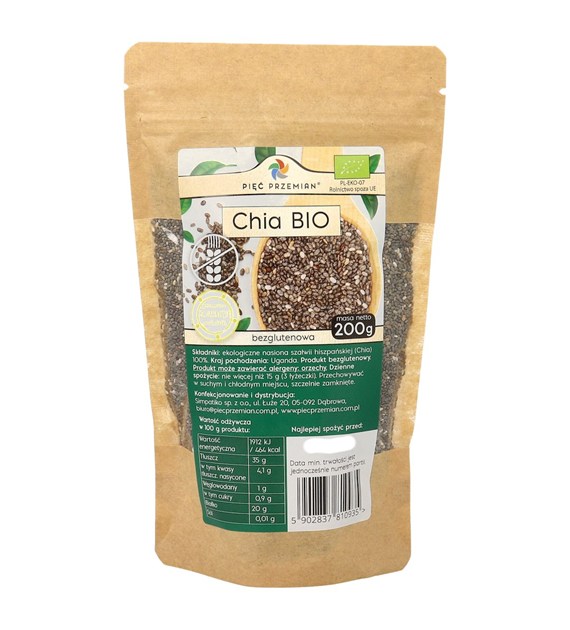 Chia BIO - nasiona szałwii hiszpańskiej 200 g - Pięć Przemian