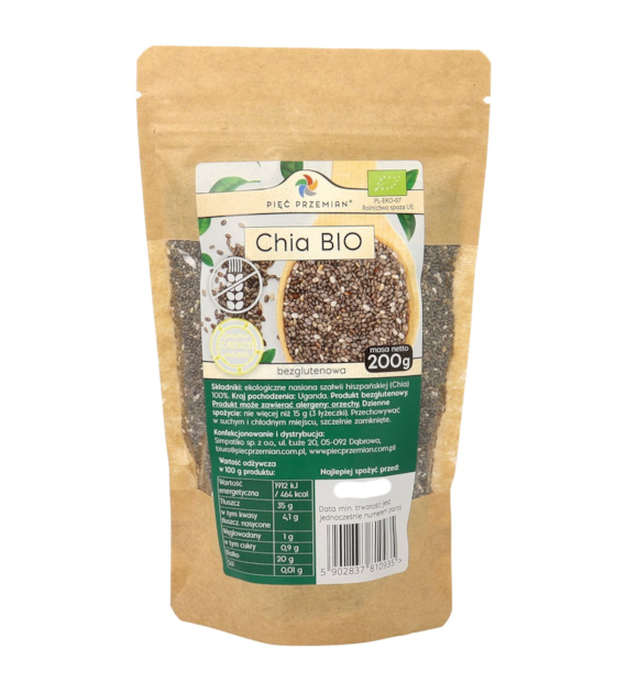 Chia BIO - nasiona szałwii hiszpańskiej 200 g - Pięć Przemian