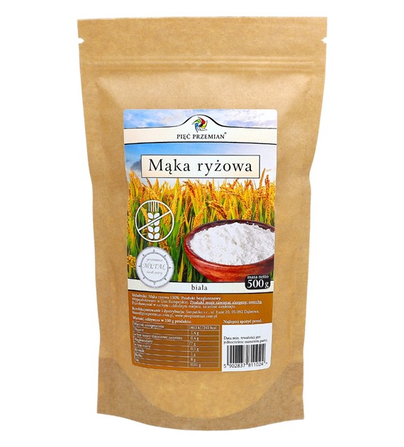 Mąka ryżowa BIAŁA bezglutenowa 500 g - Pięć Przemian