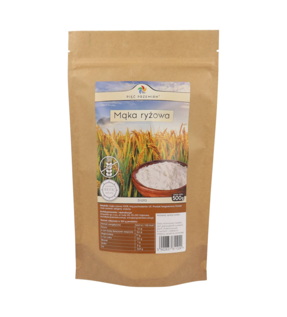 Mąka ryżowa BIAŁA bezglutenowa 500 g - Pięć Przemian