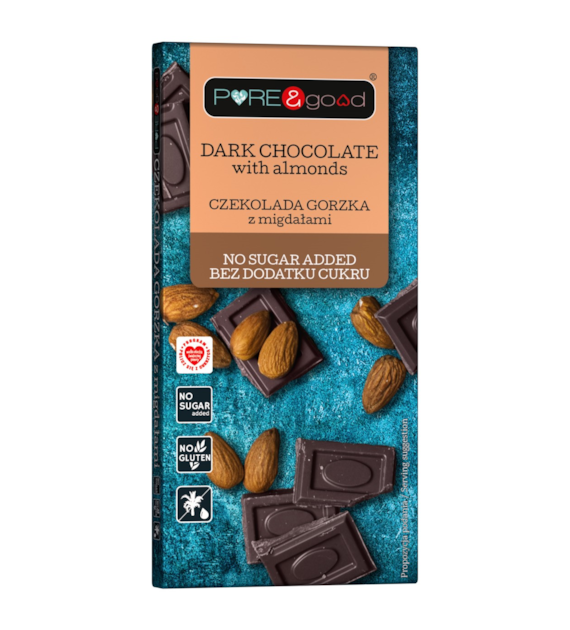 Czekolada gorzka z migdałami bez dodatku cukru 75 g - Pure&Good