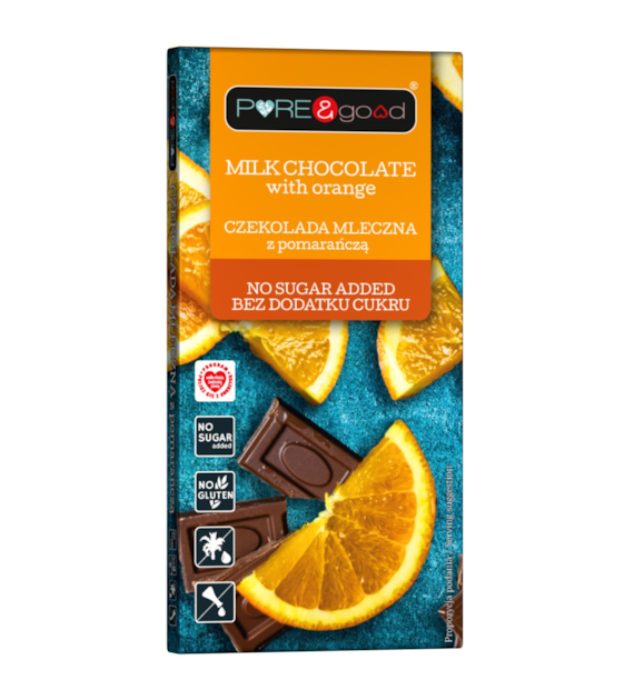 Czekolada mleczna z pomarańczą bez dodatku cukru 75 g - Pure&Good