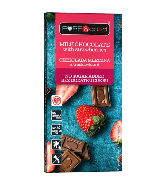 Czekolada mleczna z truskawkami bez dodatku cukru 75 g - Pure&Good