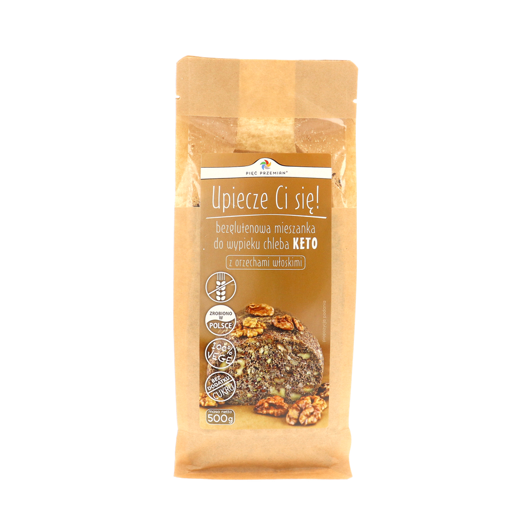 Mieszanka chleba bezglutenowego keto z orzechami włoskimi 500 g - Pięć Przemian