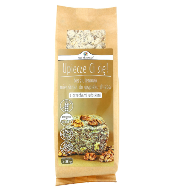 Mieszanka chleba bezglutenowego z orzechami włoskimi 500 g - Pięć Przemian