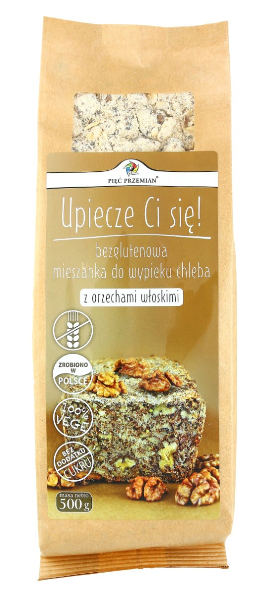 Mieszanka chleba bezglutenowego z orzechami włoskimi 500 g - Pięć Przemian