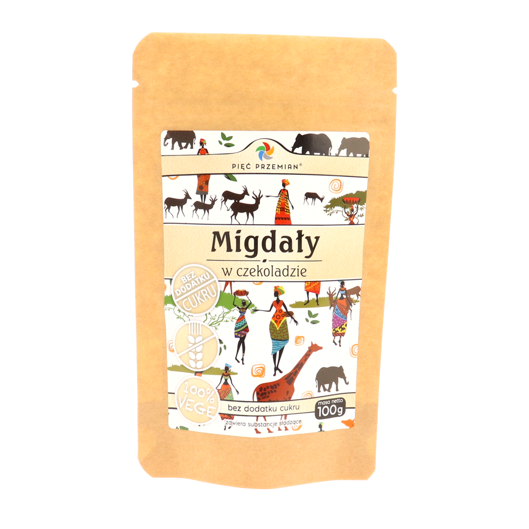 Migdały w czekoladzie bez cukru 100 g - Pięć Przemian
