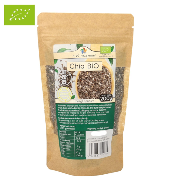 Chia BIO - nasiona szałwii hiszpańskiej 200 g - Pięć Przemian