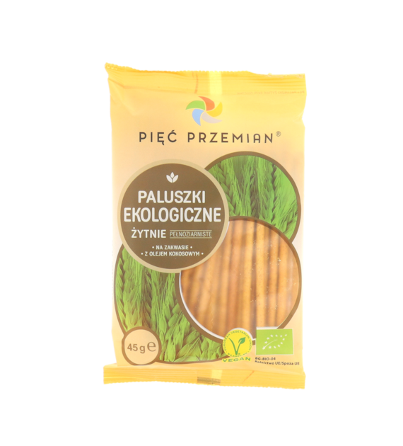 Paluszki żytnie pełnoziarniste BIO 45 g - Pięć Przemian