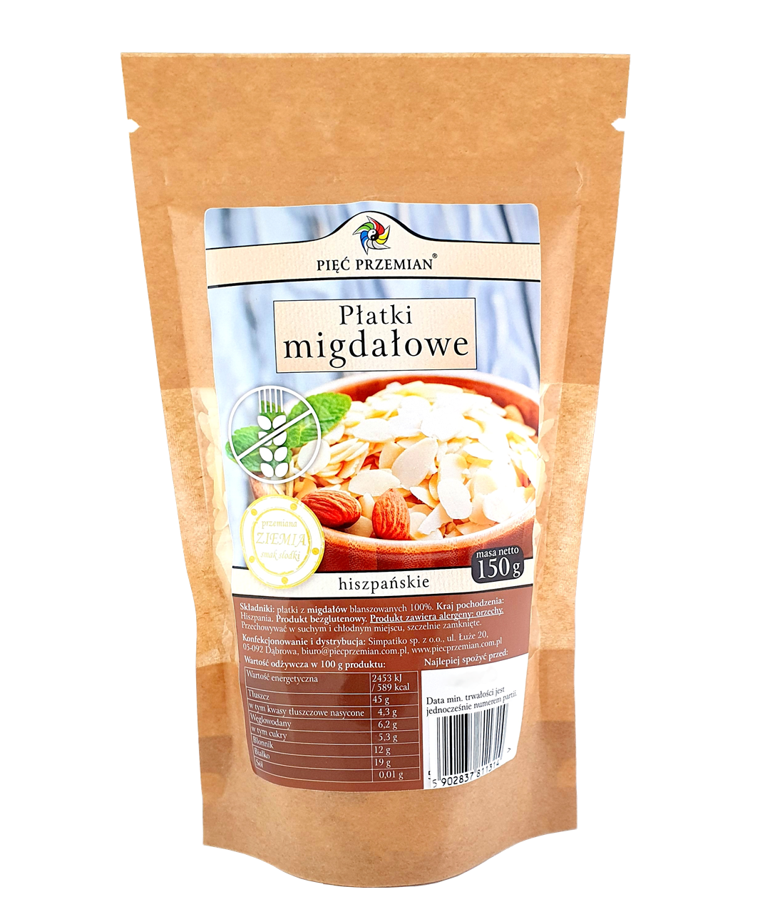 Płatki migdałowe blanszowane 150 g - Pięć Przemian