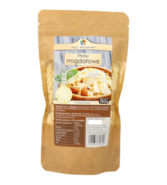 Płatki migdałowe blanszowane 150 g - Pięć Przemian