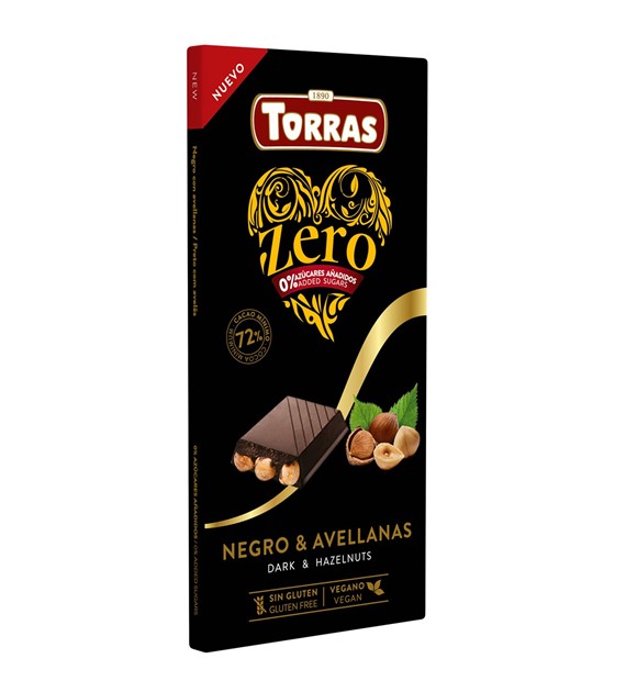 Czekolada gorzka 72% kakao z orzechami laskowymi bez dodatku cukru ZERO 150 g - Torras
