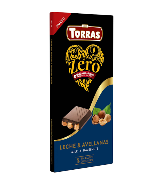 Czekolada mleczna z orzechami laskowymi bez dodatku cukru ZERO 150 g - Torras