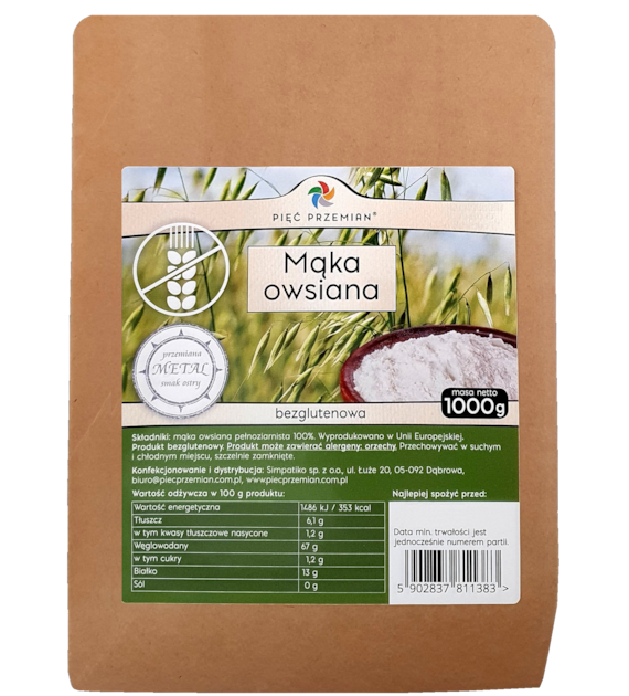 Mąka owsiana bezglutenowa 1000 g - Pięć Przemian